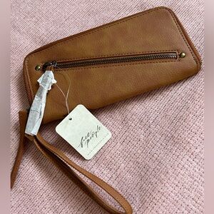 Free People Tan Leather Wristlet Clutch